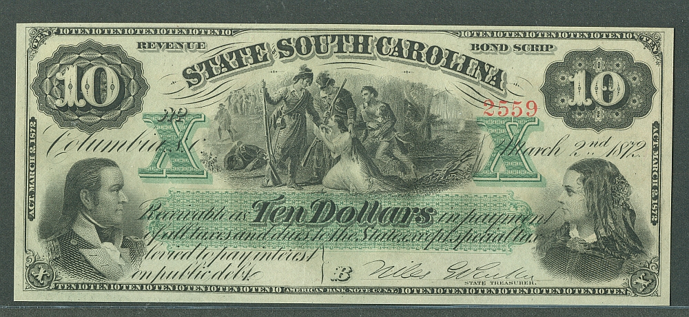 South Carolina $10 Revenue Bond Scrip $10, 1862